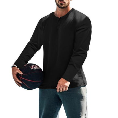 Herren T-Shirt Langarm Knopfleiste Elegantes Design