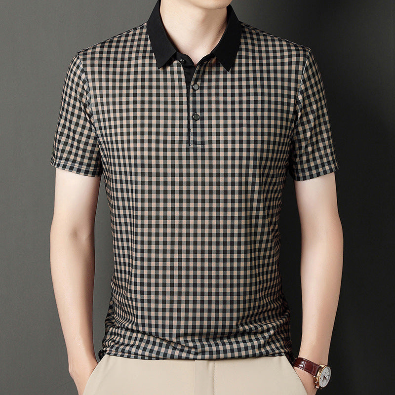 Herren Poloshirt Kariert Kontrastkragen Modern