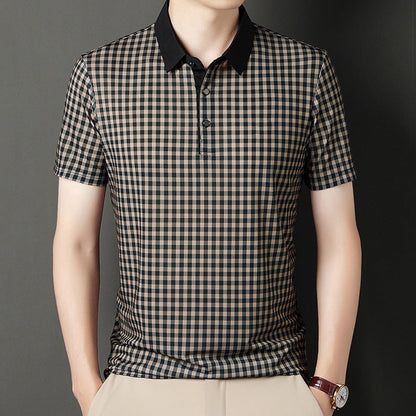 Herren Poloshirt Kariert Kontrastkragen Modern