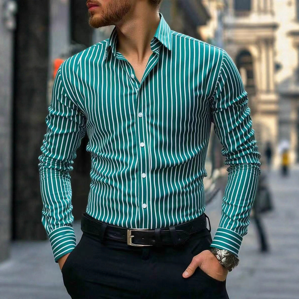 Herren Hemd Slim Fit Streifenmuster Modern