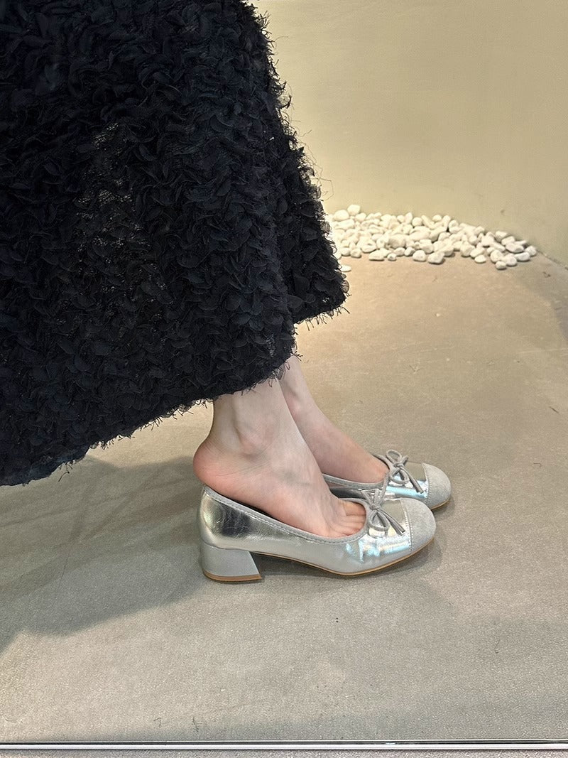 Damen Ballerinas Glänzend Schleifen Detail Elegant