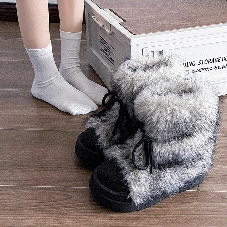 Damen Winterboots Flauschig Warm mit Kunstfellkragen Rutschfest - BerlinGlamour