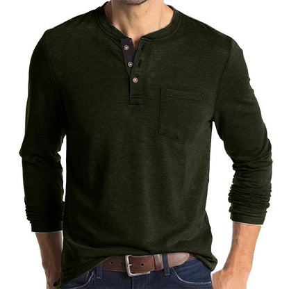 Herren Langarmshirt Modern mit Henleykragen und Brusttasche - BerlinGlamour