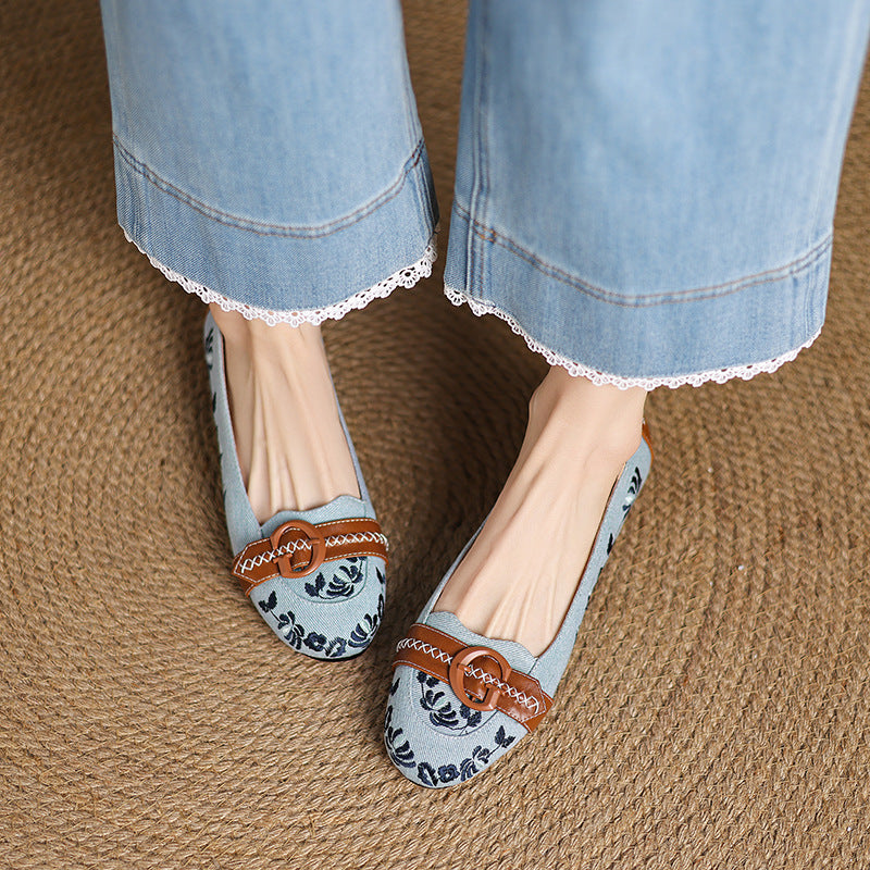Damen Ballerinas Schuhe Elegant Blumen Schnalle