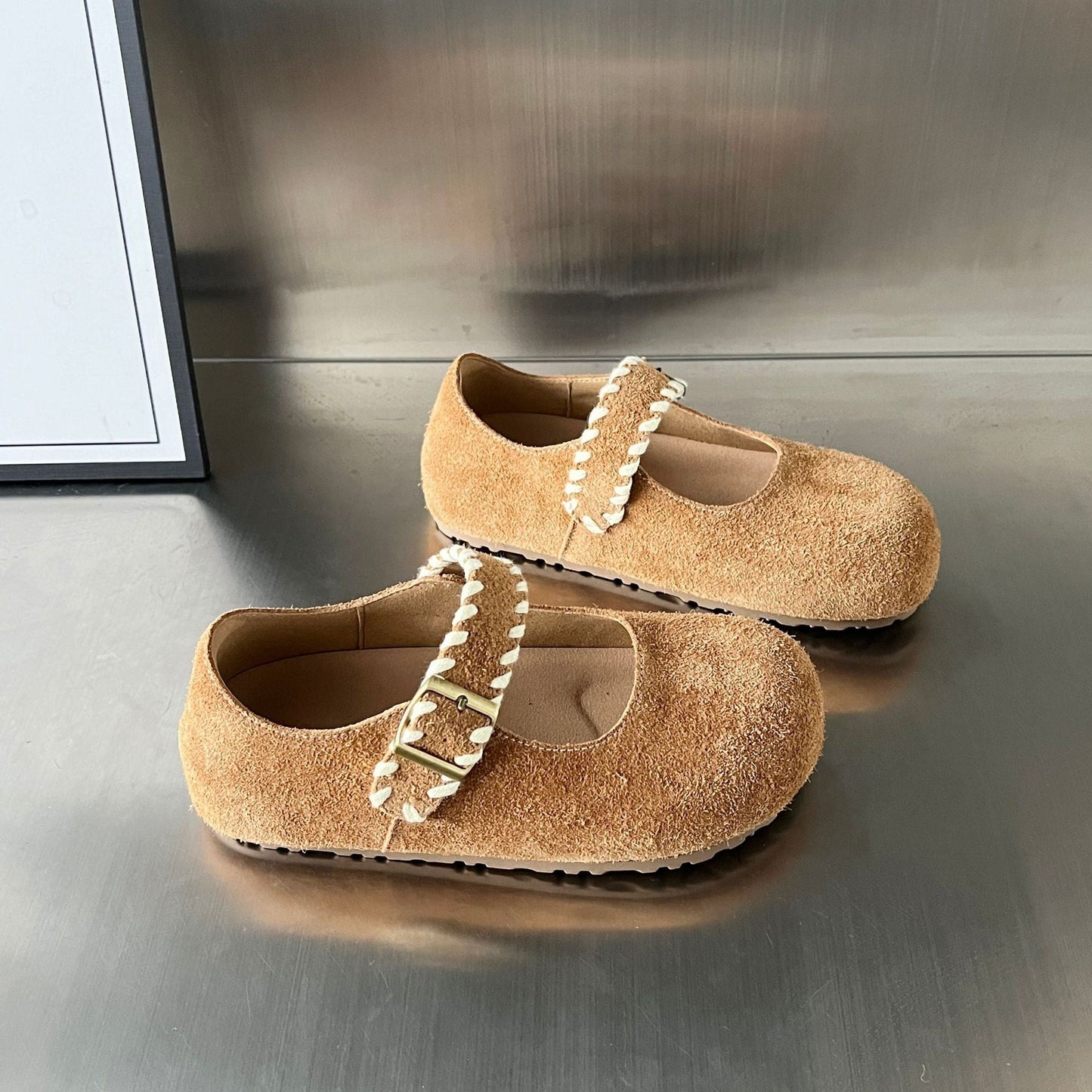 Damen Mokassins Weich Wildleder Schnalle Schuhe
