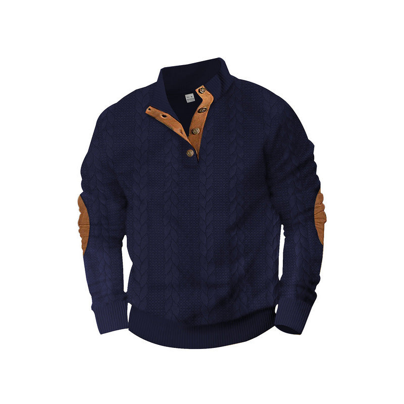 Herren Pullover Stehkragen Modern Kontrast Knöpfe