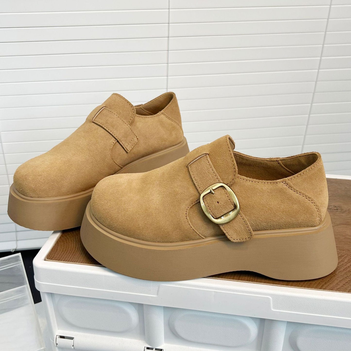 Damen Plateau Schuhe Schnalle Modisch Hoch