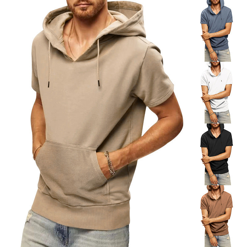 Herren Kapuzenpullover Kurzarm mit Kängurutasche Sportlich - BerlinGlamour