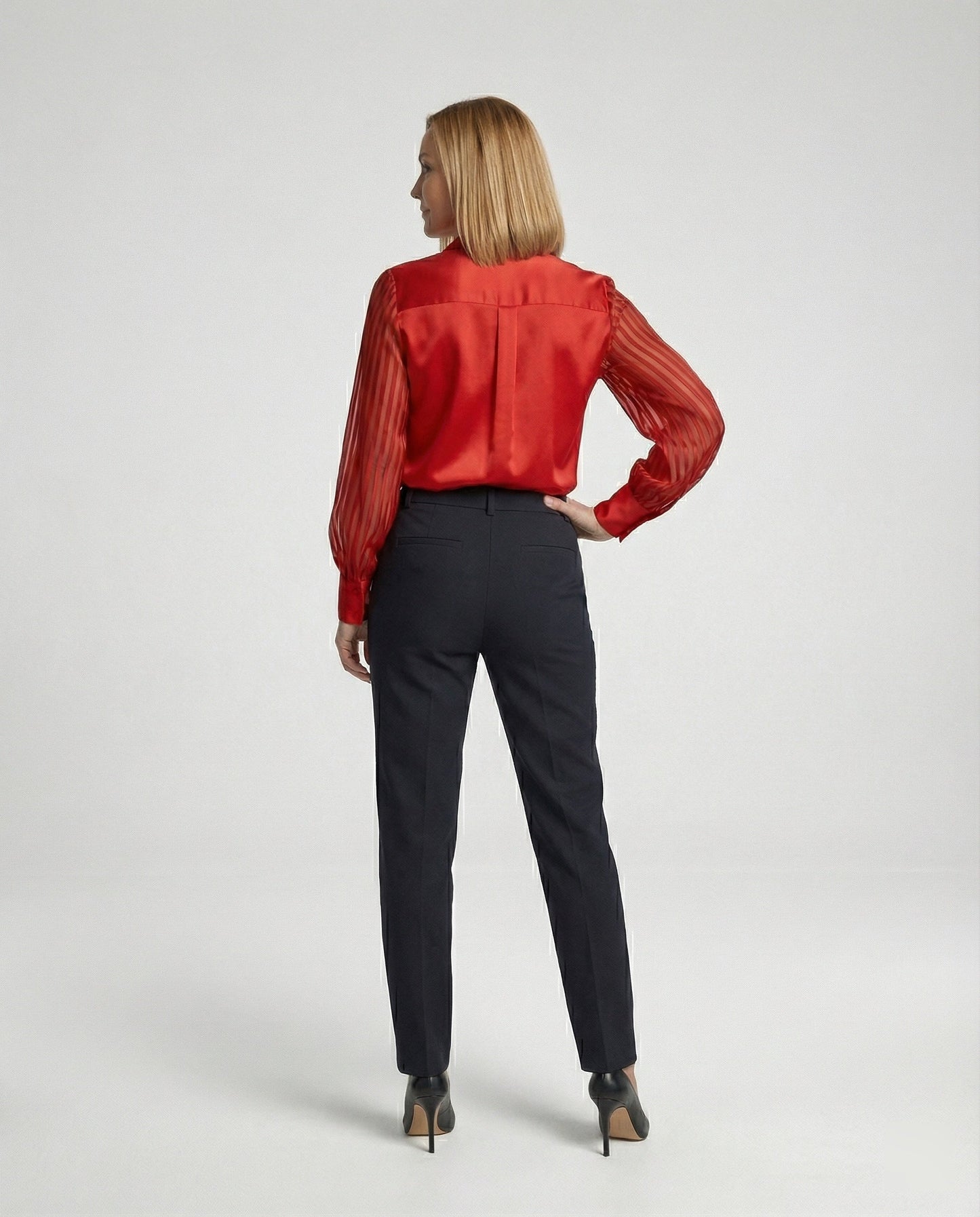 Elegante Damenbluse Satin Puffärmel Transparent