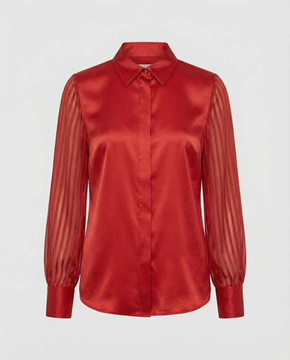 Elegante Damenbluse Satin Puffärmel Transparent