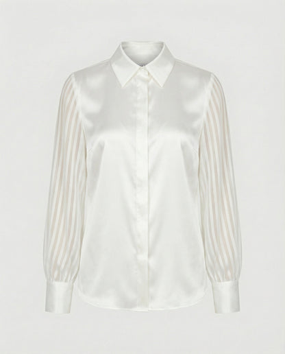 Elegante Damenbluse Satin Puffärmel Transparent