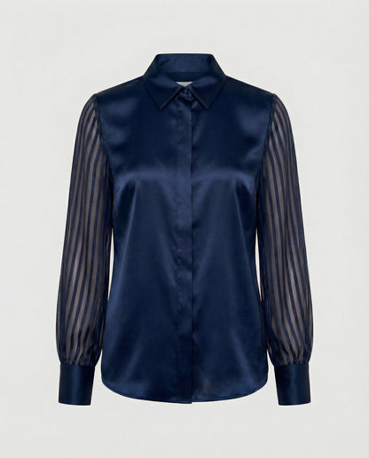 Elegante Damenbluse Satin Puffärmel Transparent