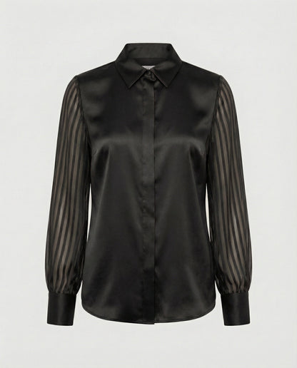 Elegante Damenbluse Satin Puffärmel Transparent