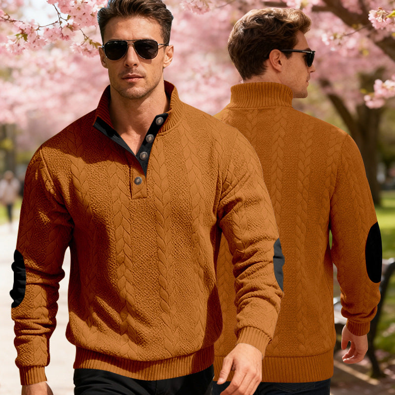 Herren Strickpullover Modern mit Stehkragen und Knöpfen