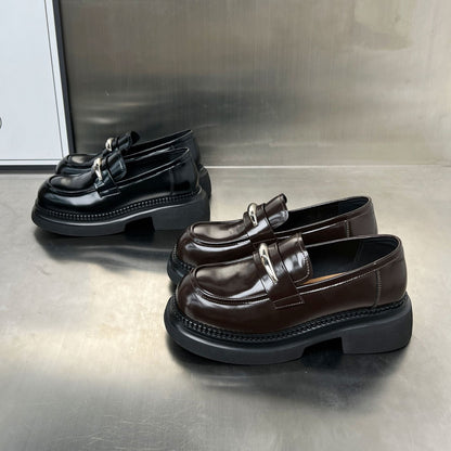 Damen Loafers Schwarz Stabile Plateausohle Mit Schnalle
