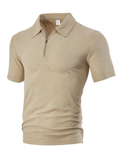 Herren Poloshirt Strukturiert Modern Reißverschluss