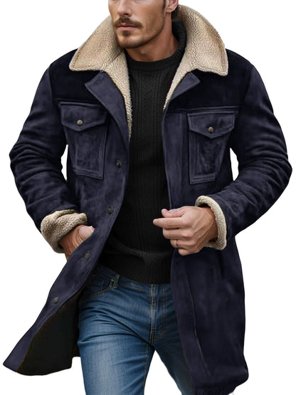Herren Leder-Langjacke Teddyfutter Warm Isoliert