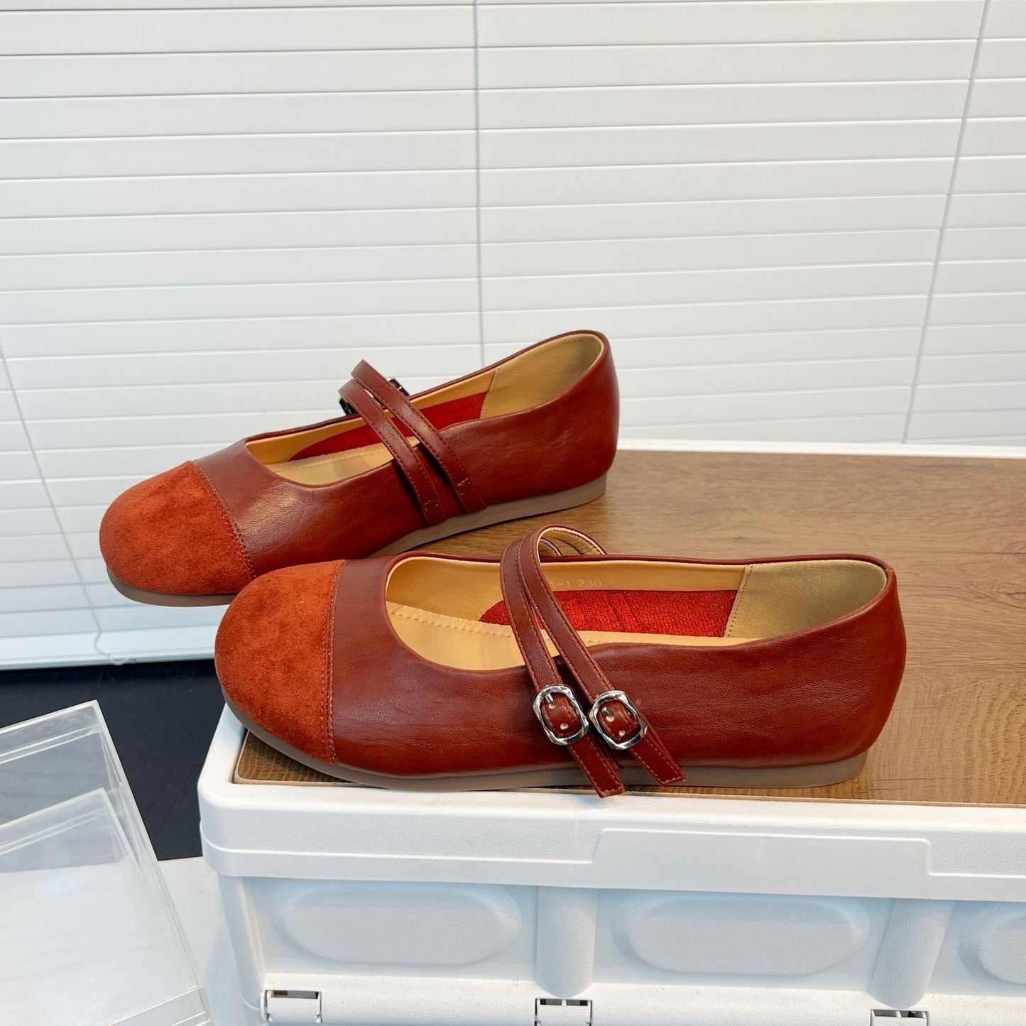 Damen Ballerinas Lederoberfläche Modisch Riemen Schuhe