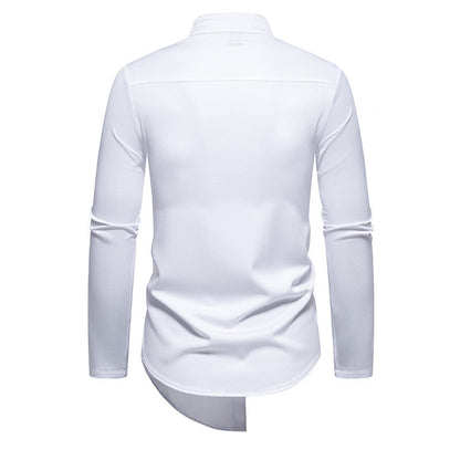 Herren Langarmhemd Modern Stehkragen Knopfleiste Elegant
