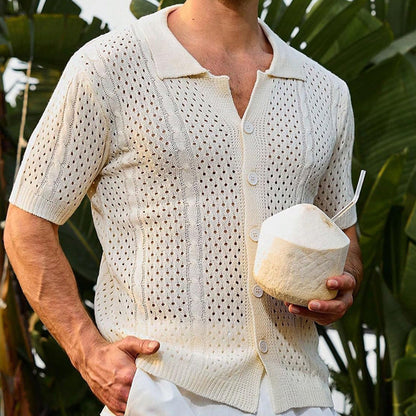 Herren Strickhemd Kurzarm Leicht Durchbrochen Modern - BerlinGlamour