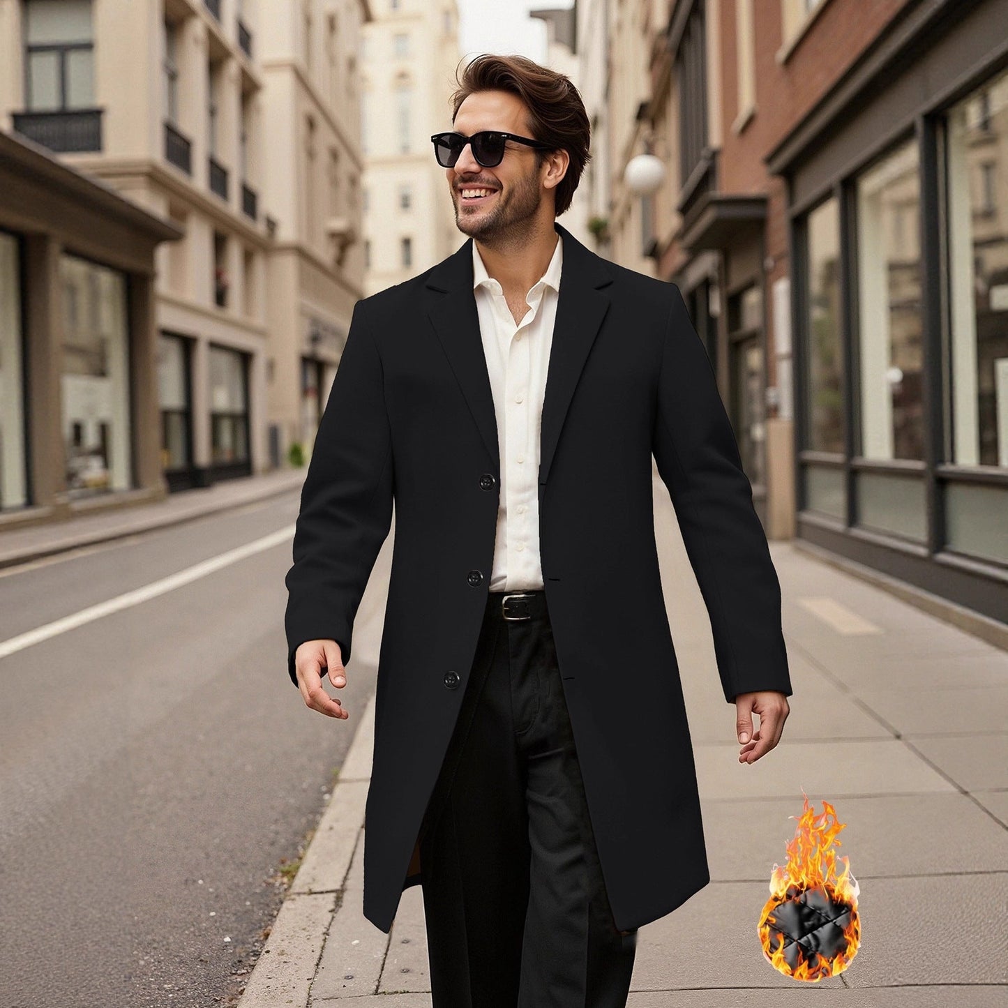Herren Mantel Doppelreihig Elegant Leder