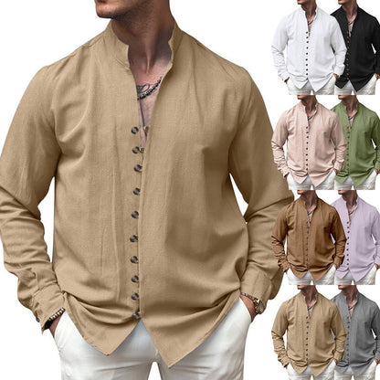 Herren Langarmhemd Stehkragen Modern Knöpfe Slimfit - BerlinGlamour