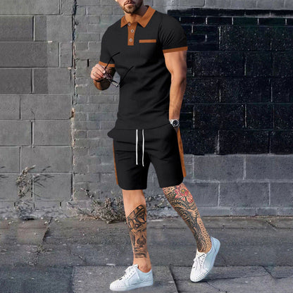Herren Poloshirt Shorts Set Kontrastdesign Modern Sportlich - BerlinGlamour