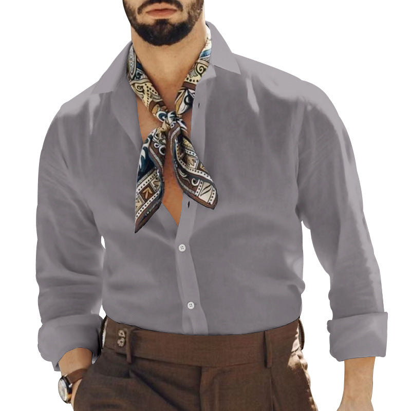 Herren Langarmhemd Elegant mit Halstuch Modern Slimfit