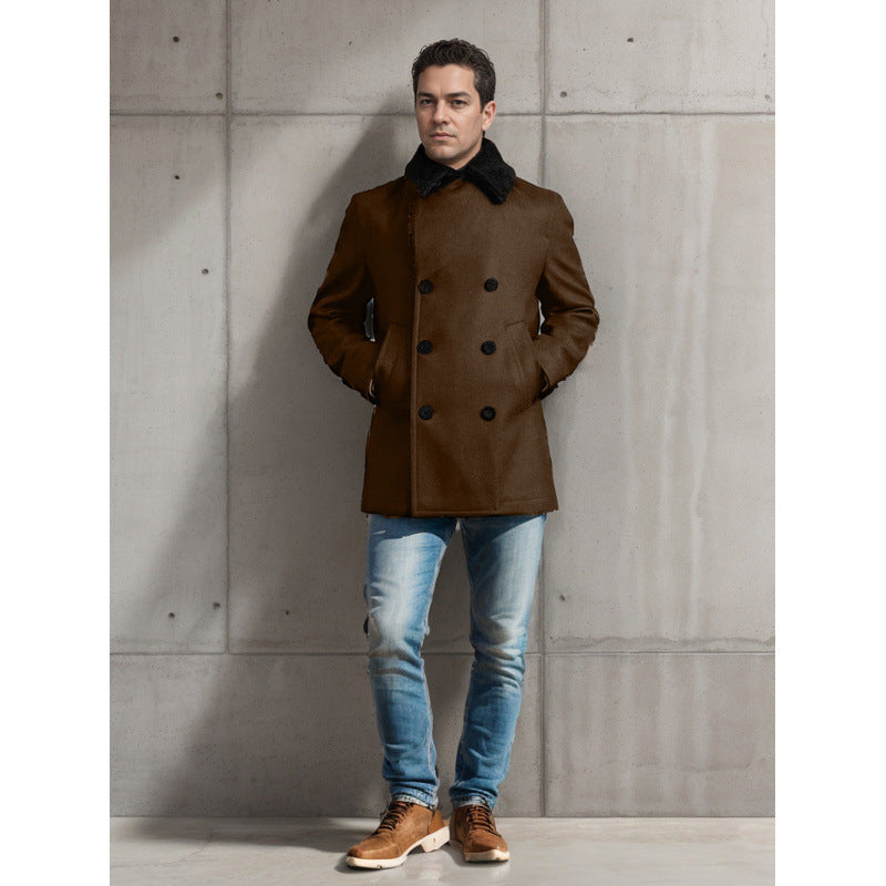 Herren Wintermantel Modern mit Abnehmbarem Fellkragen
