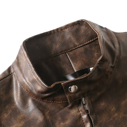 Lederjacke Herren Stehkragen Schwarz Ledermantel