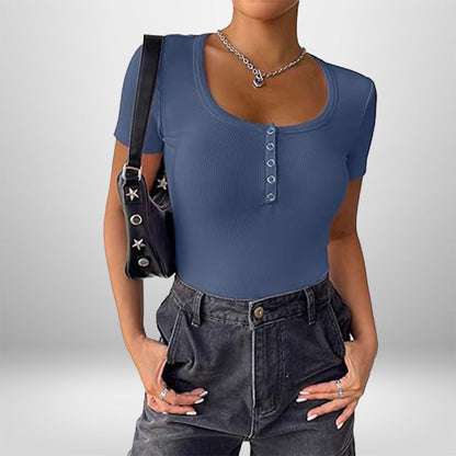 Damen Bodysuit Kurzarm Figurformend Mit Knöpfen