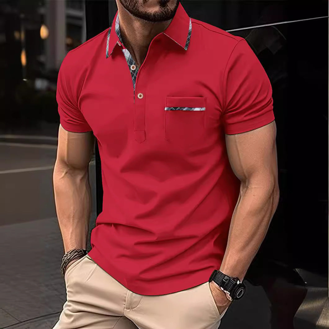 Herren Poloshirt Modern mit V-Ausschnitt und Brusttasche