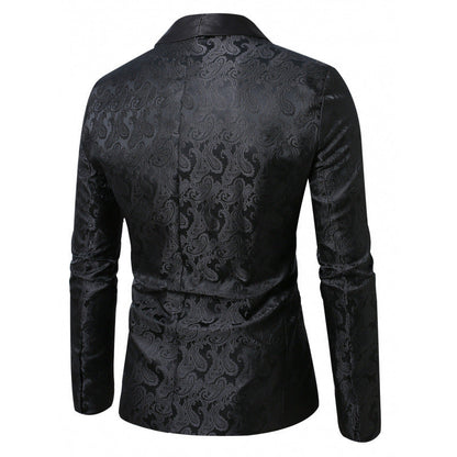 Herren Smoking Blazer Satin schwarz mit Muster Elegant