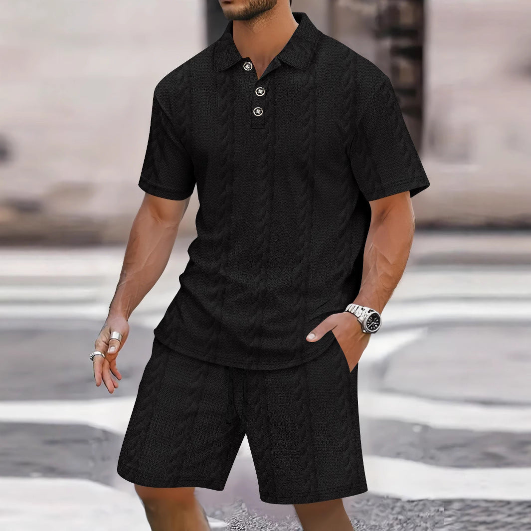 Herren Freizeit-Set Poloshirt mit Struktur und Shorts Sommer