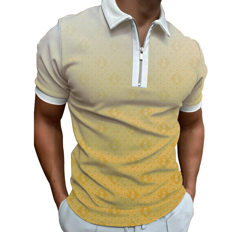Herren Poloshirt Modern Grafisches Muster Reißverschluss