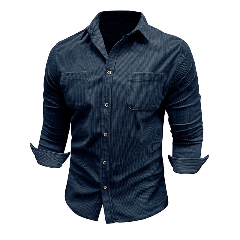 Herren Langarmhemd Streifenmuster 2 Brusttaschen Modern