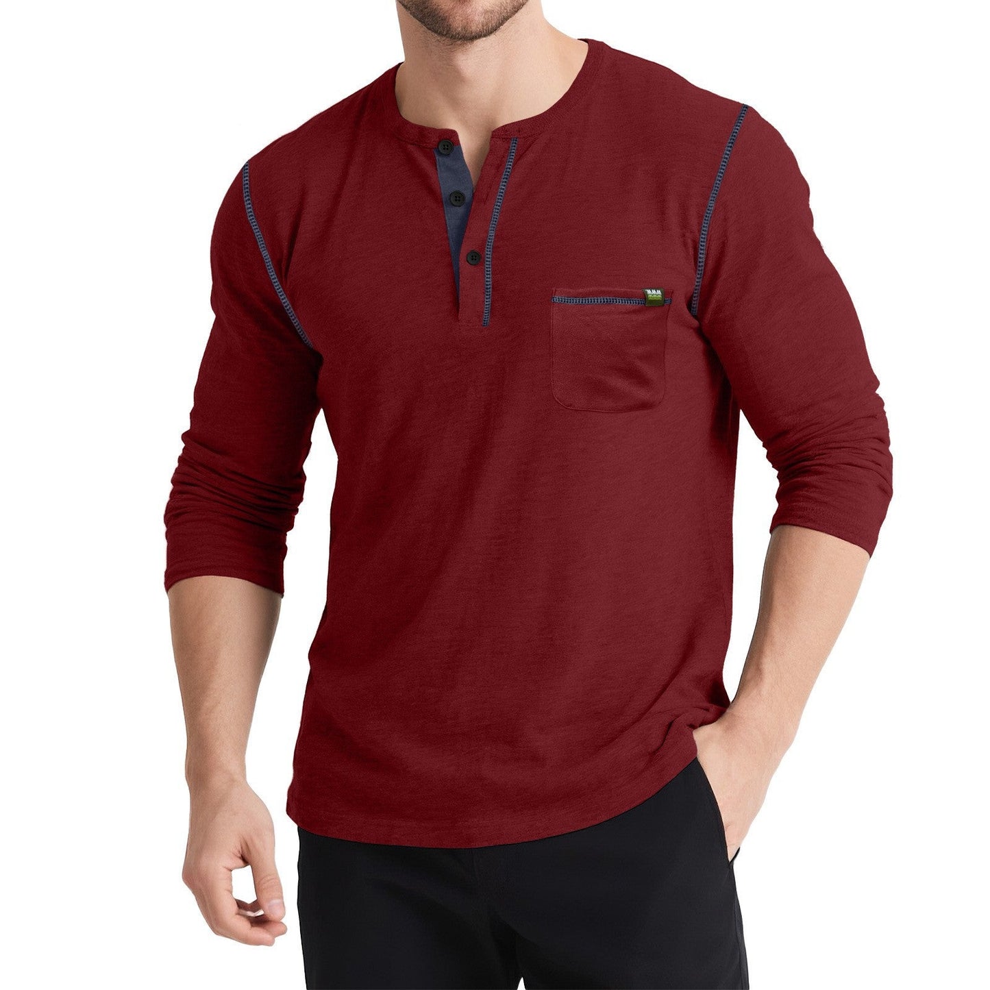 Herren T-Shirt Langarm Knopfleiste Berlin Style