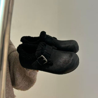 Damen Clogs Weich Kunstfell Schnallen Design Bequem - BerlinGlamour