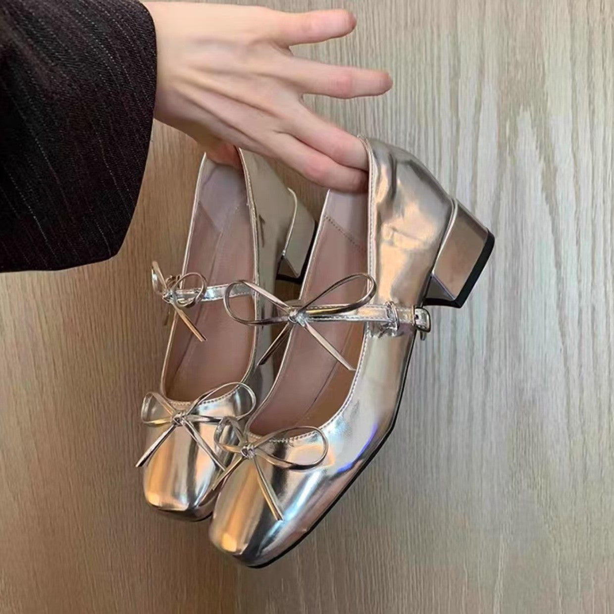 Damen Ballerinas Glänzend Elegant Schleife Detail - BerlinGlamour