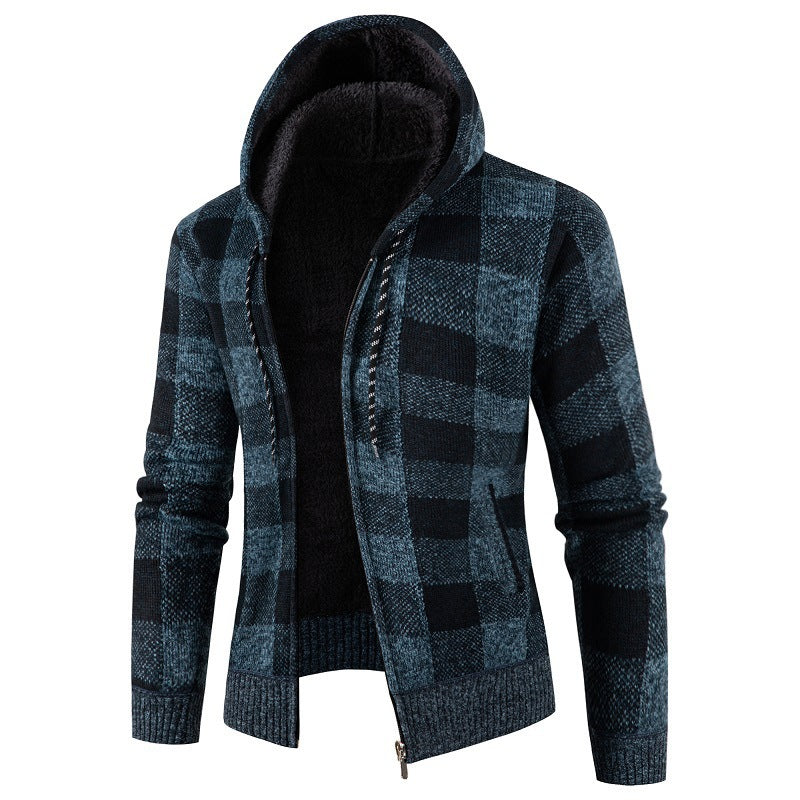 Herren Kapuzenjacke Kariert Warm Bequem