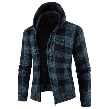 Herren Kapuzenjacke Kariert Warm Bequem