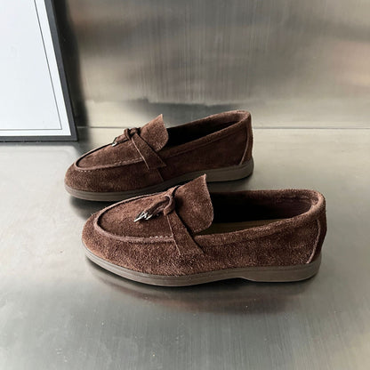 Damen Mokassins Weichleder Elegant Schleife Schwarz