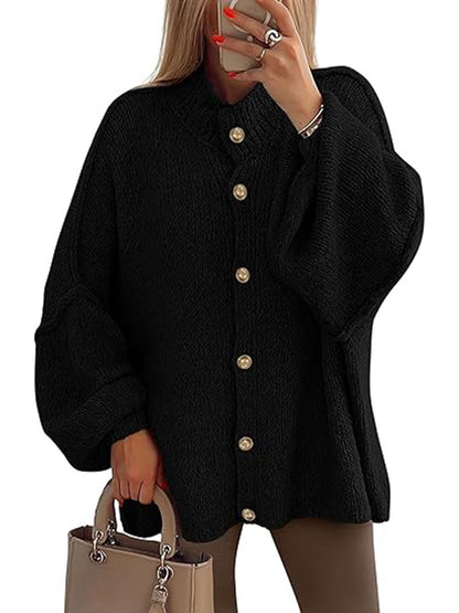 Große Damen Strickjacke Oversized Knopfverschluss