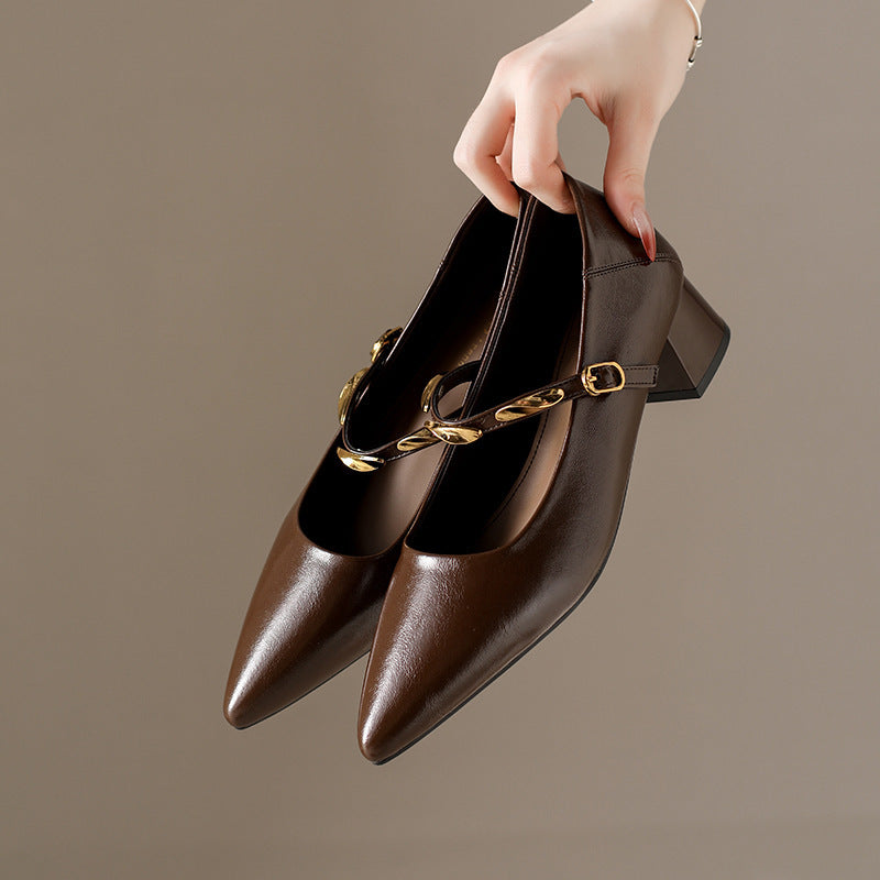 Damen Pumps Hochzeitsschuhe Glänzend mit Kette Elegante Blockabsatz