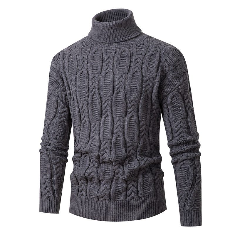 Herren Rollkragenpullover Strukturmuster Hochwertig Schwarz
