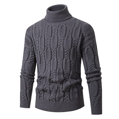 Herren Rollkragenpullover Strukturmuster Hochwertig Schwarz