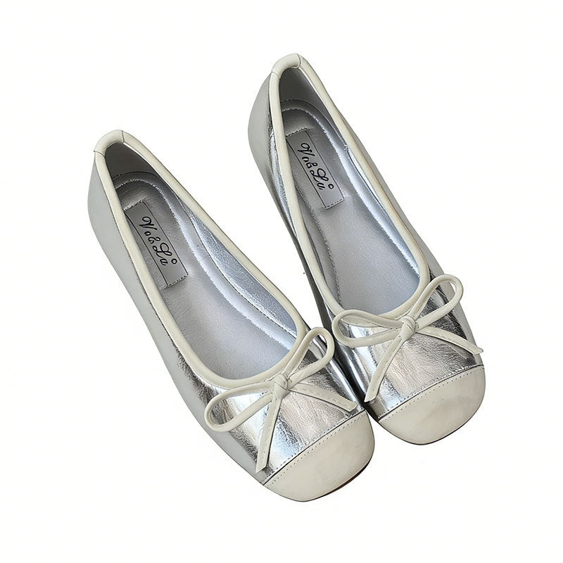 Damen Ballerinas Glänzend mit Schleife Elegant