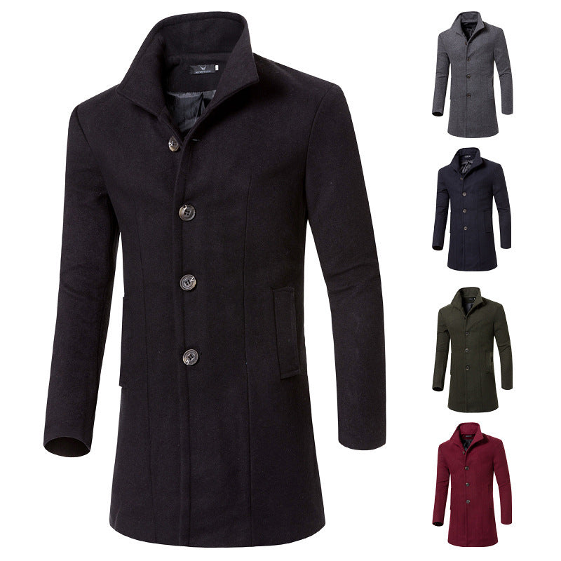 Herren Woolcoat Stehkragen Modern Taschen Elegante Winterjacke