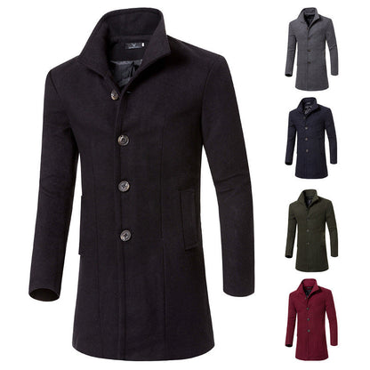 Herren Woolcoat Stehkragen Modern Taschen Elegante Winterjacke