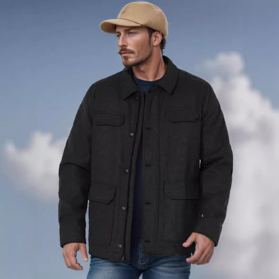 Herren Wolljacke Lässig mit Brusttasche Winter